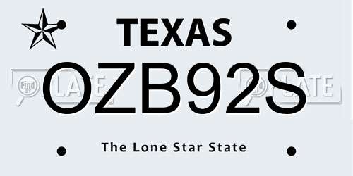 OZB92S Texas License Plate