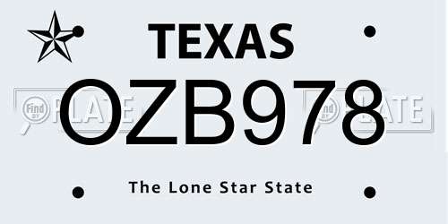 OZB978 Texas License Plate