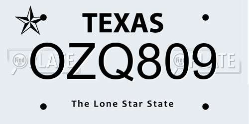 OZQ809 Texas License Plate