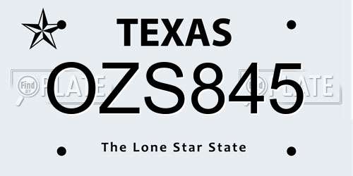 OZS845 Texas License Plate