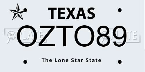 OZTO89 Texas License Plate