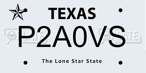P2A0VS Texas License Plate
