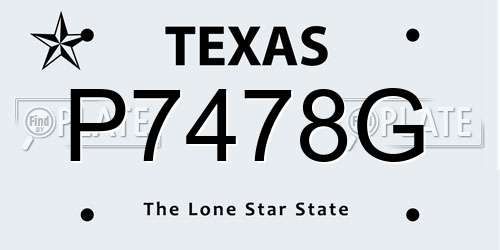 P7478G Texas License Plate