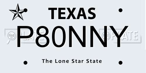 P80NNY Texas License Plate