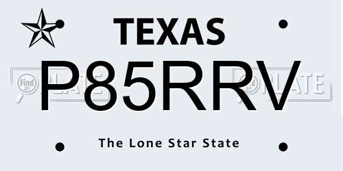 P85RRV Texas License Plate