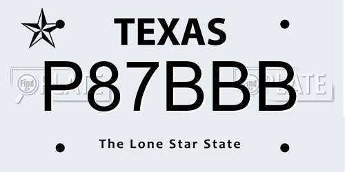 P87BBB Texas License Plate