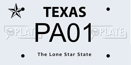 PA01 Texas License Plate