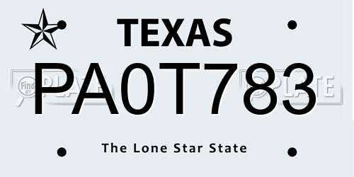 PA0T783 Texas License Plate