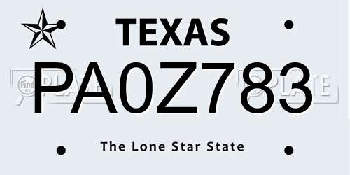 PA0Z783 Texas License Plate
