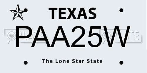 PAA25W Texas License Plate