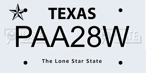 PAA28W Texas License Plate