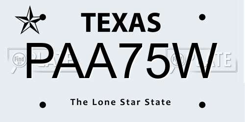 PAA75W Texas License Plate