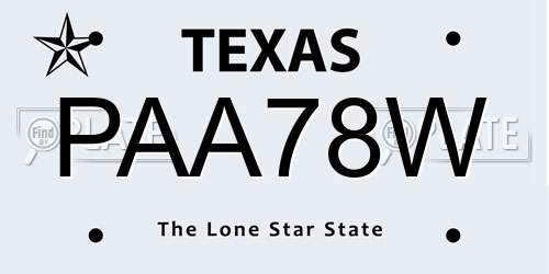 PAA78W Texas License Plate