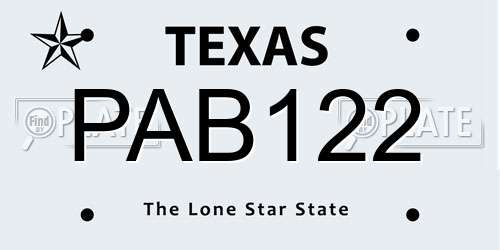 PAB122 Texas License Plate