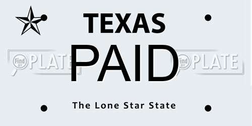 PAID Texas License Plate