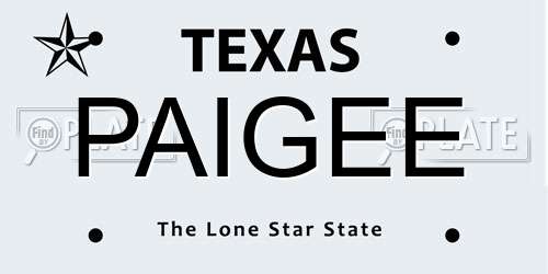 PAIGEE Texas License Plate