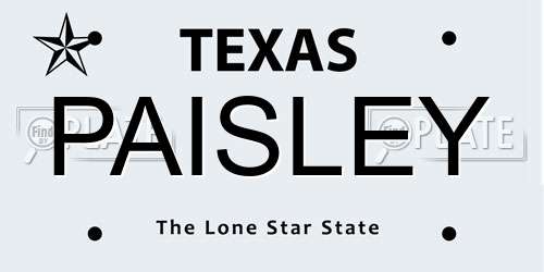 PAISLEY Texas License Plate