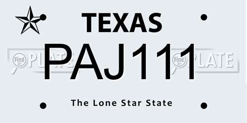 PAJ111 Texas License Plate