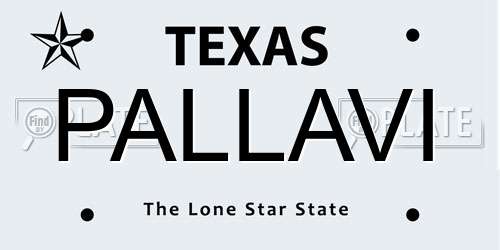 PALLAVI Texas License Plate