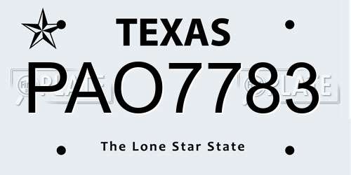 PAO7783 Texas License Plate