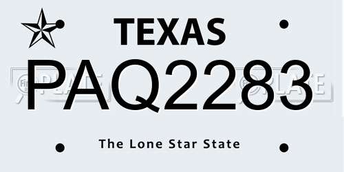 PAQ2283 Texas License Plate