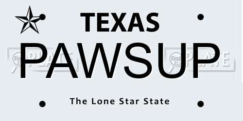 PAWSUP Texas License Plate