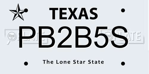 PB2B5S Texas License Plate