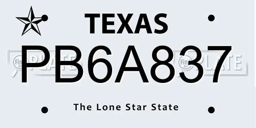 PB6A837 Texas License Plate