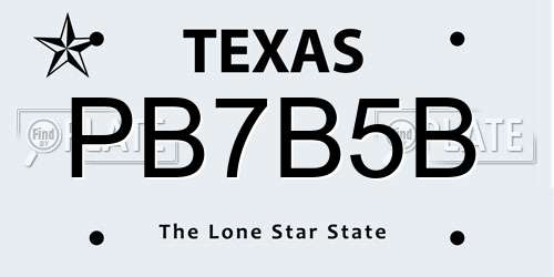 PB7B5B Texas License Plate