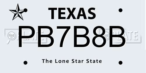 PB7B8B Texas License Plate