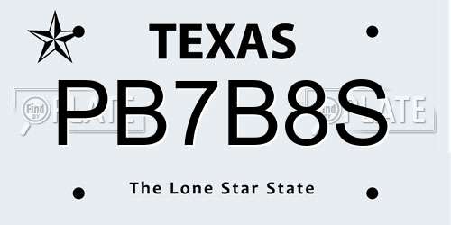 PB7B8S Texas License Plate