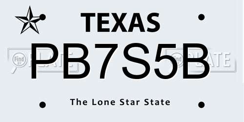 PB7S5B Texas License Plate