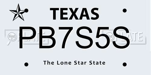 PB7S5S Texas License Plate