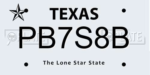 PB7S8B Texas License Plate