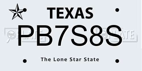 PB7S8S Texas License Plate