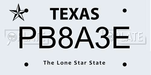 PB8A3E Texas License Plate