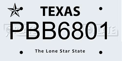 PBB6801 Texas License Plate