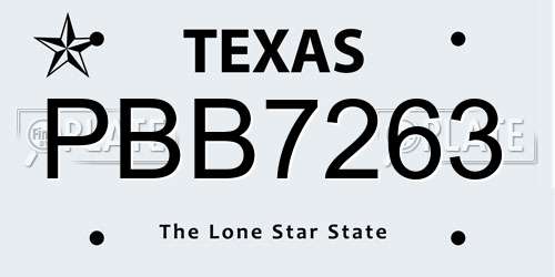 PBB7263 Texas License Plate