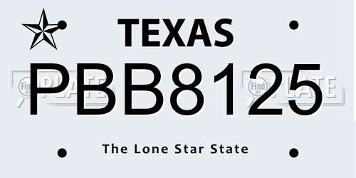PBB8125 Texas License Plate