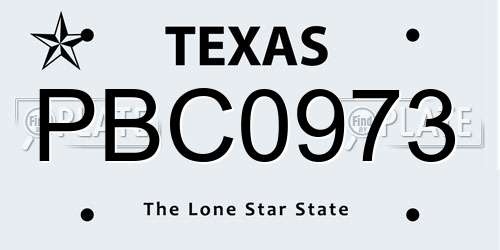 PBC0973 Texas License Plate