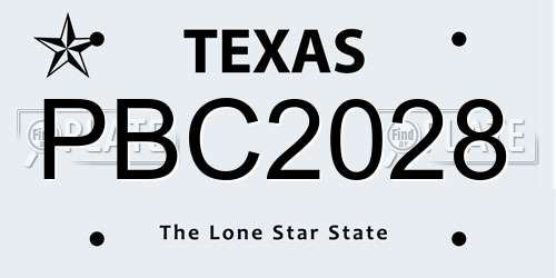 PBC2028 Texas License Plate