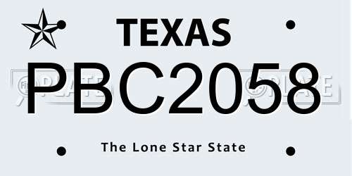 PBC2058 Texas License Plate