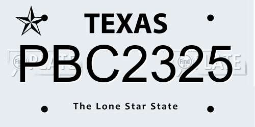 PBC2325 Texas License Plate
