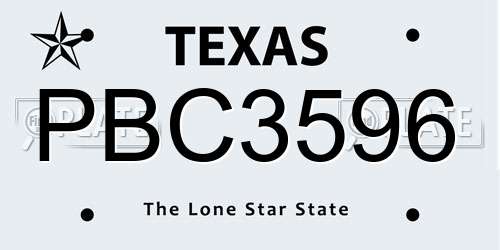 PBC3596 Texas License Plate