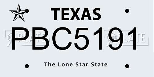 PBC5191 Texas License Plate