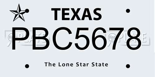 PBC5678 Texas License Plate