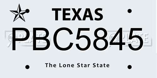 PBC5845 Texas License Plate
