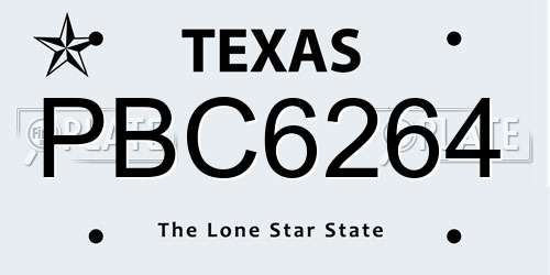 PBC6264 Texas License Plate