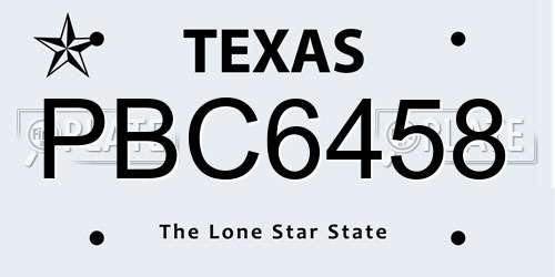 PBC6458 Texas License Plate