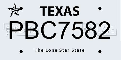 PBC7582 Texas License Plate